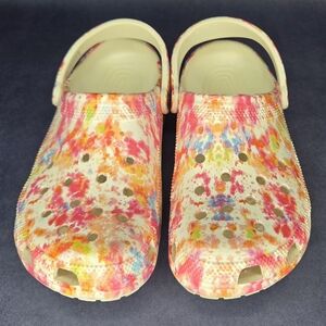 CROCS Cream Clogs with Multicolor Paint-Splash Pattern